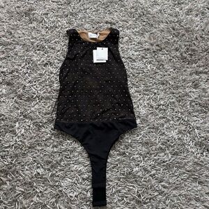 Misha Bodysuit Black Studded Gunmetal Polina Women's Sz 10 US NWT❤️